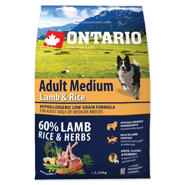 ONTARIO Dog Adult Medium Lamb & Rice 2,25 kg