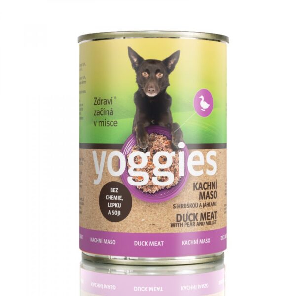 Yoggies kachní konzerva s hruškou a jáhlami 400g